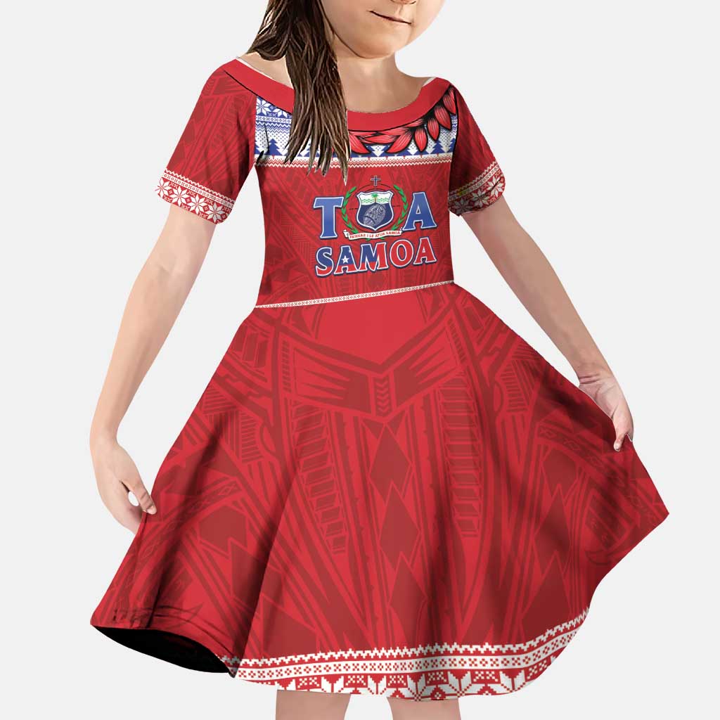 Personalised Toa Samoa Rugby Christmas Family Matching Tank Maxi Dress and Hawaiian Shirt Ula Fala Samoan Pattern Red LT14 Daughter's Dress Red - Polynesian Pride