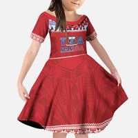 Personalised Toa Samoa Rugby Christmas Family Matching Tank Maxi Dress and Hawaiian Shirt Ula Fala Samoan Pattern Red LT14 Daughter's Dress Red - Polynesian Pride