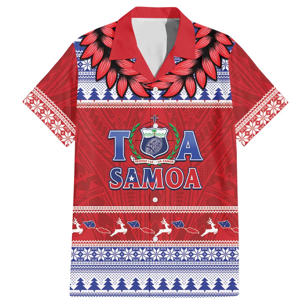 Personalised Toa Samoa Rugby Christmas Hawaiian Shirt Ula Fala Samoan Pattern Red - Polynesian Pride