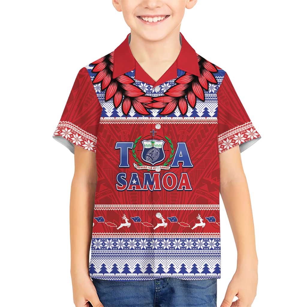 Personalised Toa Samoa Rugby Christmas Hawaiian Shirt Ula Fala Samoan Pattern Red - Polynesian Pride