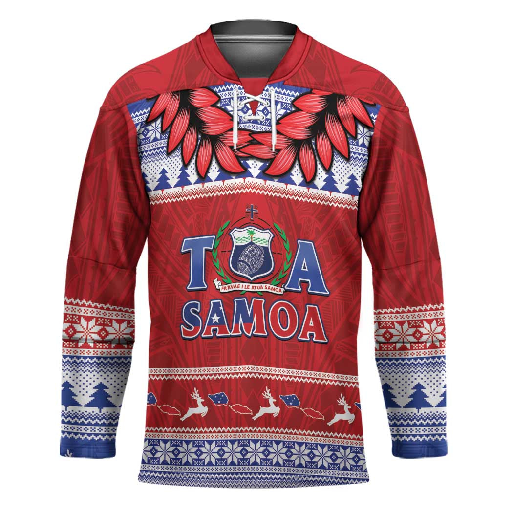 Personalised Toa Samoa Rugby Christmas Hockey Jersey Ula Fala Samoan Pattern Red - Polynesian Pride