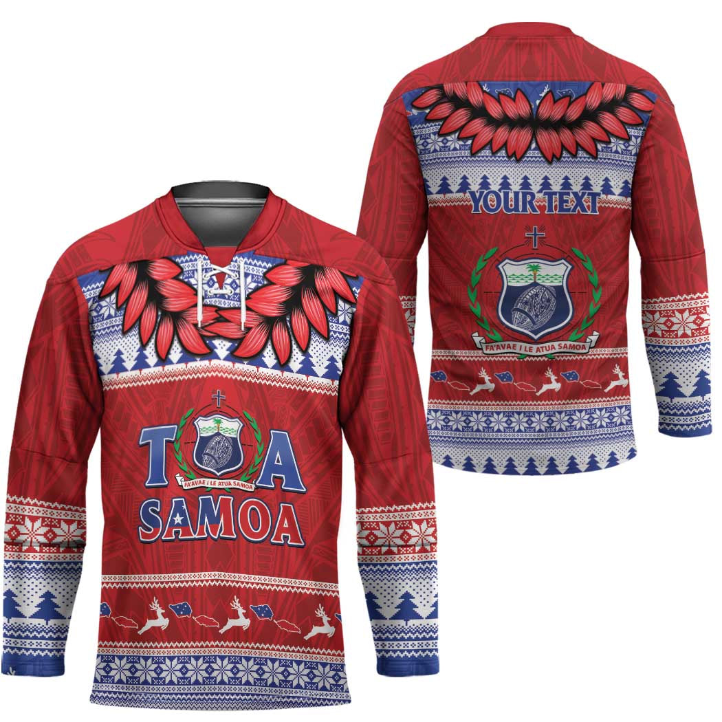 Personalised Toa Samoa Rugby Christmas Hockey Jersey Ula Fala Samoan Pattern Red - Polynesian Pride