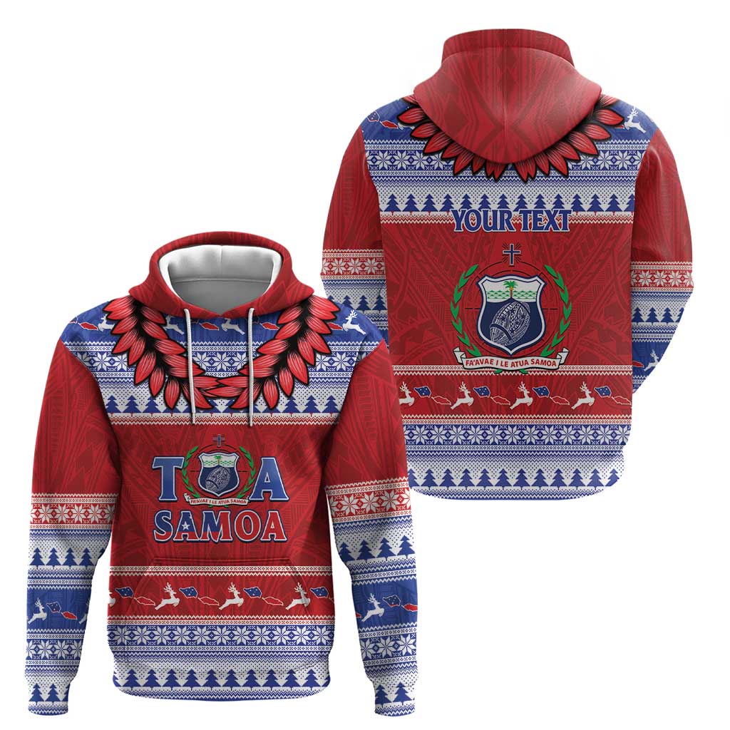 Personalised Toa Samoa Rugby Christmas Hoodie Ula Fala Samoan Pattern Red - Polynesian Pride