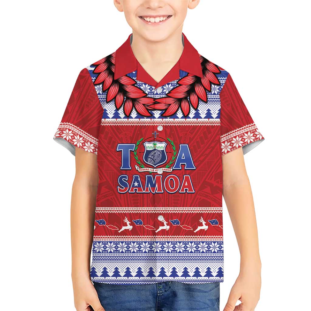 Personalised Toa Samoa Rugby Christmas Kid Hawaiian Shirt Ula Fala Samoan Pattern Red LT14 Kid Red - Polynesian Pride