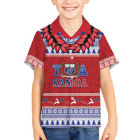 Personalised Toa Samoa Rugby Christmas Kid Hawaiian Shirt Ula Fala Samoan Pattern Red LT14 Kid Red - Polynesian Pride