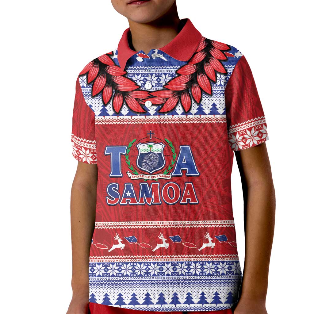 Personalised Toa Samoa Rugby Christmas Kid Polo Shirt Ula Fala Samoan Pattern Red - Polynesian Pride