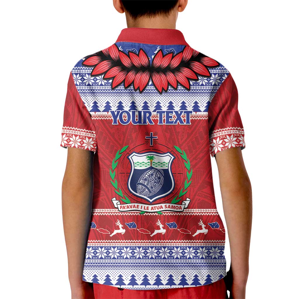 Personalised Toa Samoa Rugby Christmas Kid Polo Shirt Ula Fala Samoan Pattern Red - Polynesian Pride