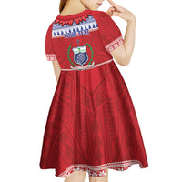 Personalised Toa Samoa Rugby Christmas Kid Short Sleeve Dress Ula Fala Samoan Pattern Red - Polynesian Pride