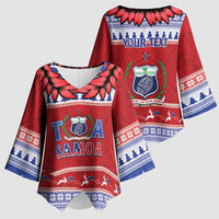 Personalised Toa Samoa Rugby Christmas Kimono Sleeve Blouse Ula Fala Samoan Pattern Red - Polynesian Pride