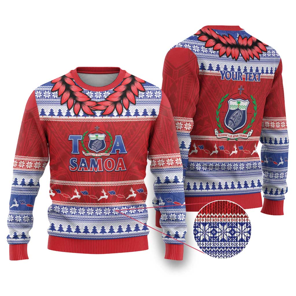 Personalised Toa Samoa Rugby Christmas Ugly Christmas Sweater Ula Fala Samoan Pattern Red - Polynesian Pride