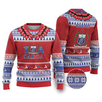 Personalised Toa Samoa Rugby Christmas Ugly Christmas Sweater Ula Fala Samoan Pattern Red LT14 Red - Polynesian Pride