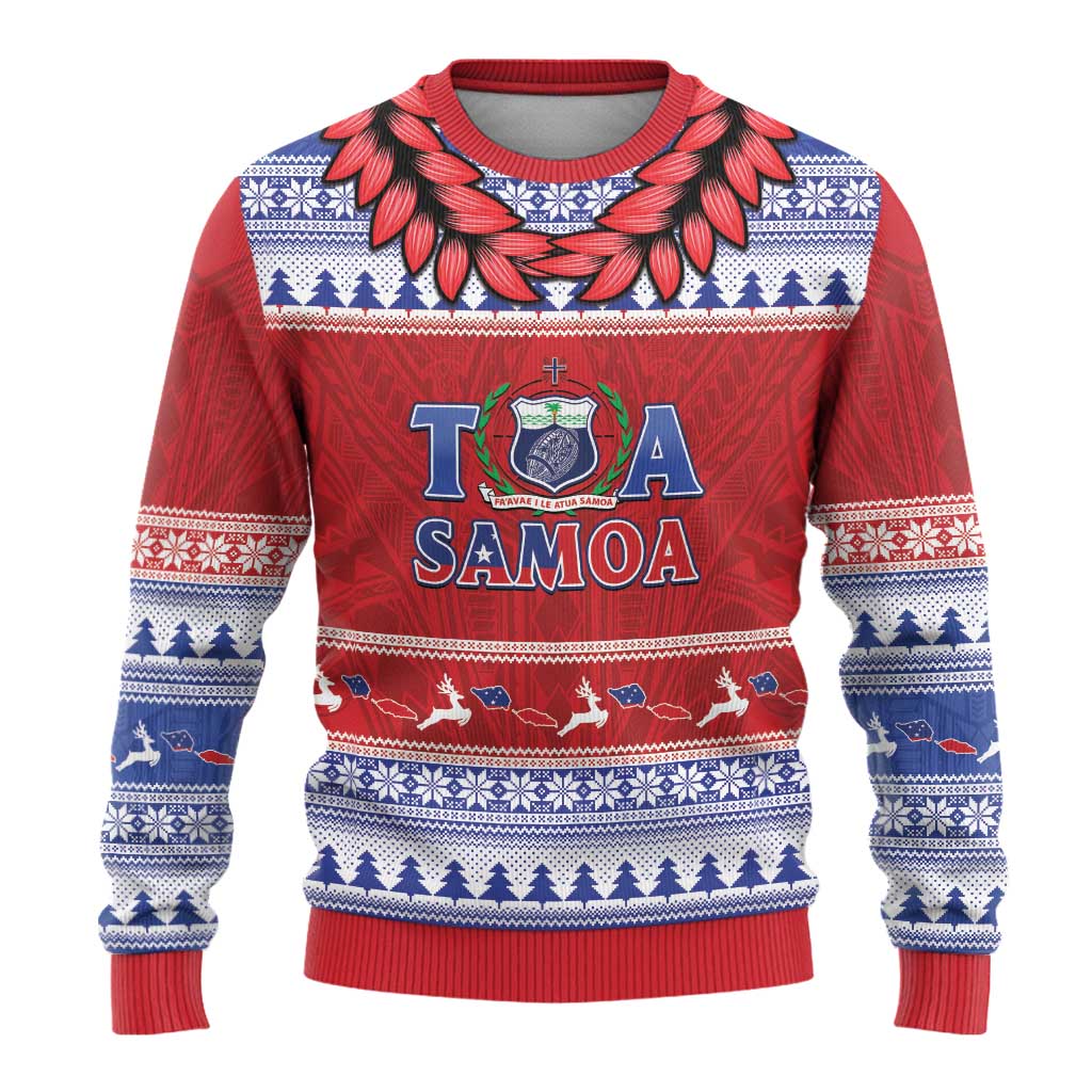 Personalised Toa Samoa Rugby Christmas Ugly Christmas Sweater Ula Fala Samoan Pattern Red LT14 - Polynesian Pride