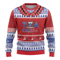 Personalised Toa Samoa Rugby Christmas Ugly Christmas Sweater Ula Fala Samoan Pattern Red LT14 - Polynesian Pride