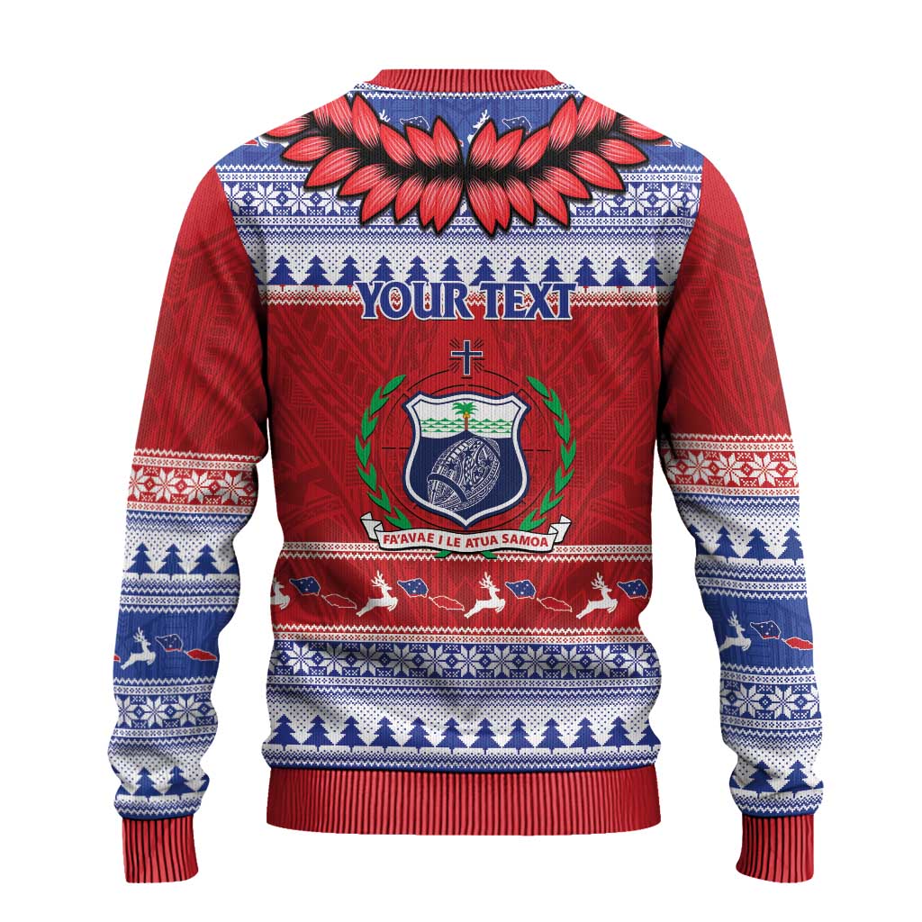 Personalised Toa Samoa Rugby Christmas Ugly Christmas Sweater Ula Fala Samoan Pattern Red LT14 - Polynesian Pride