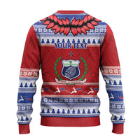Personalised Toa Samoa Rugby Christmas Ugly Christmas Sweater Ula Fala Samoan Pattern Red LT14 - Polynesian Pride