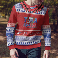 Personalised Toa Samoa Rugby Christmas Ugly Christmas Sweater Ula Fala Samoan Pattern Red LT14 - Polynesian Pride
