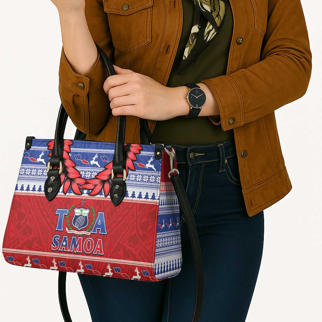 Toa Samoa Rugby Christmas Leather Bag Ula Fala Samoan Pattern Red - Polynesian Pride