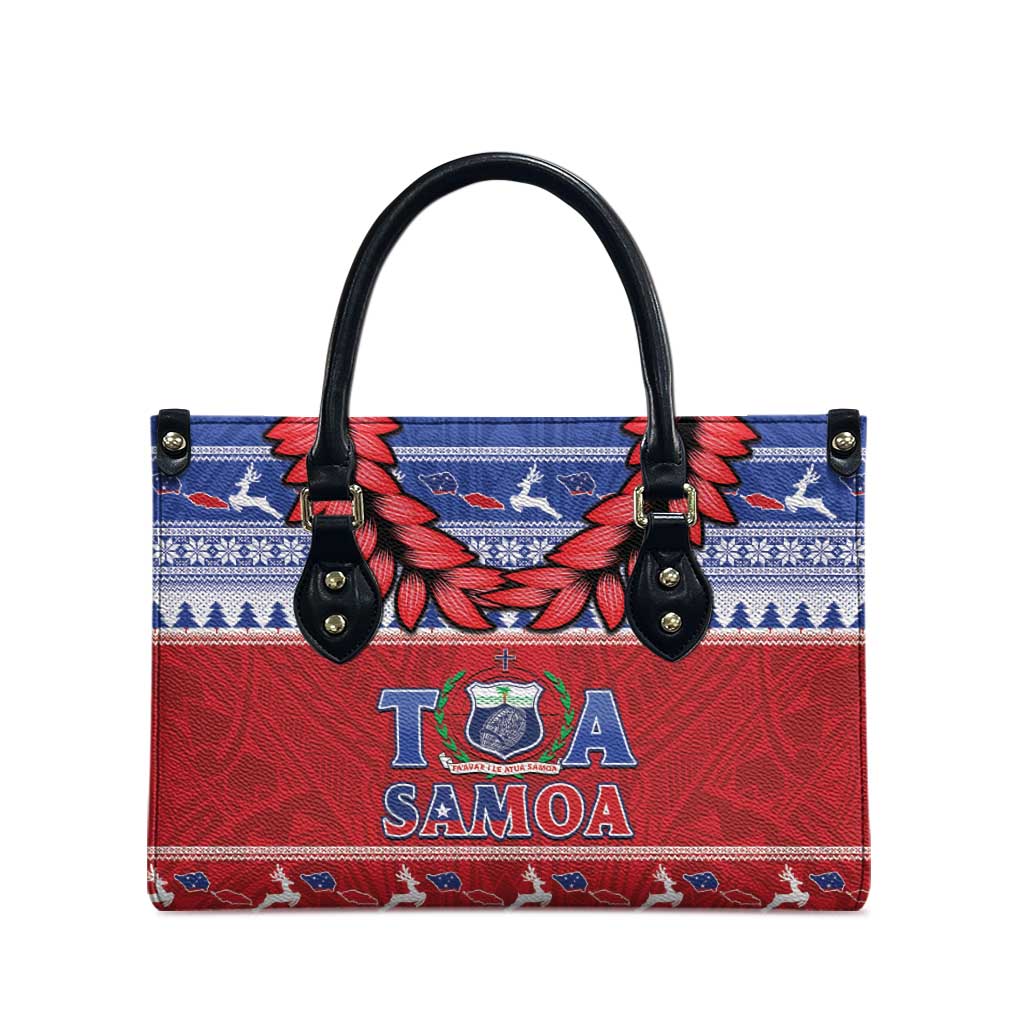 Toa Samoa Rugby Christmas Leather Bag Ula Fala Samoan Pattern Red - Polynesian Pride