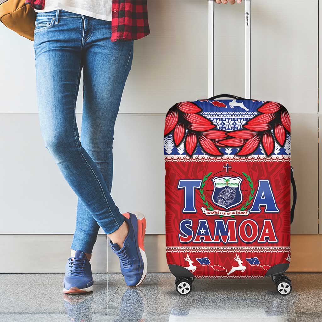 Toa Samoa Rugby Christmas Luggage Cover Ula Fala Samoan Pattern Red - Polynesian Pride