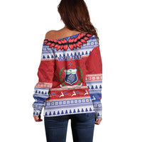 Personalised Toa Samoa Rugby Christmas Off Shoulder Sweater Ula Fala Samoan Pattern Red LT14 - Polynesian Pride