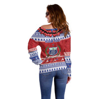 Personalised Toa Samoa Rugby Christmas Off Shoulder Sweater Ula Fala Samoan Pattern Red LT14 - Polynesian Pride