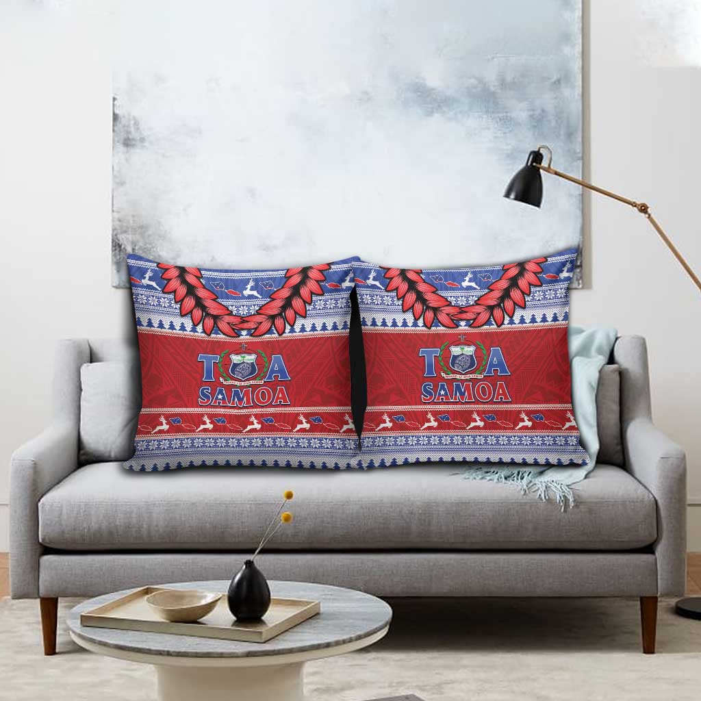 Toa Samoa Rugby Christmas Pillow Cover Ula Fala Samoan Pattern Red - Polynesian Pride