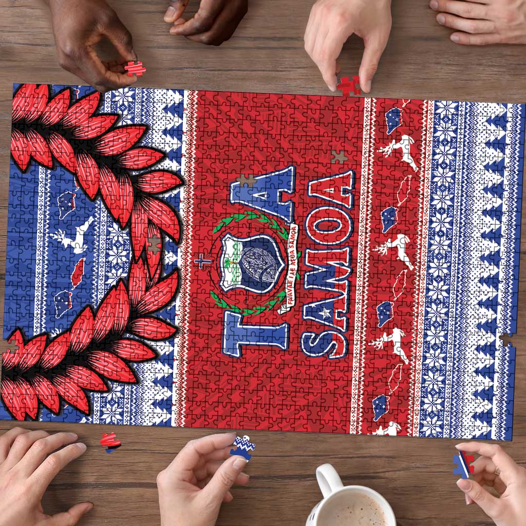 Toa Samoa Rugby Christmas Puzzle Ula Fala Samoan Pattern Red - Polynesian Pride