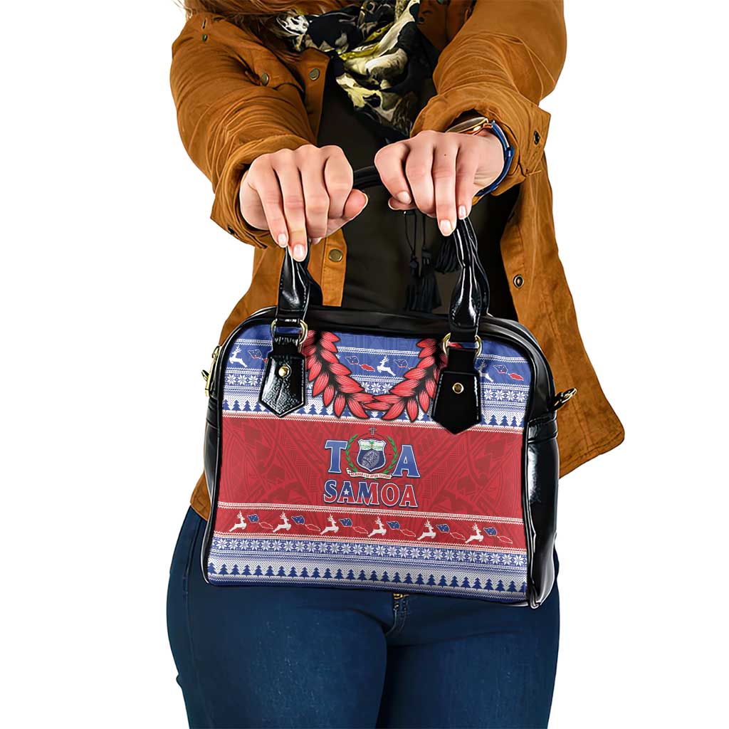 Toa Samoa Rugby Christmas Shoulder Handbag Ula Fala Samoan Pattern Red - Polynesian Pride
