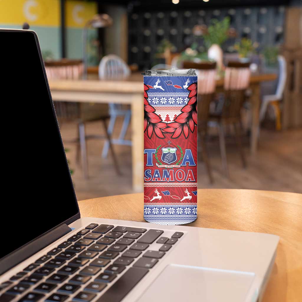 Toa Samoa Rugby Christmas Skinny Tumbler Ula Fala Samoan Pattern Red - Polynesian Pride