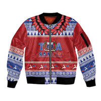 Personalised Toa Samoa Rugby Christmas Sleeve Zip Bomber Jacket Ula Fala Samoan Pattern Red LT14 Unisex Red - Polynesian Pride