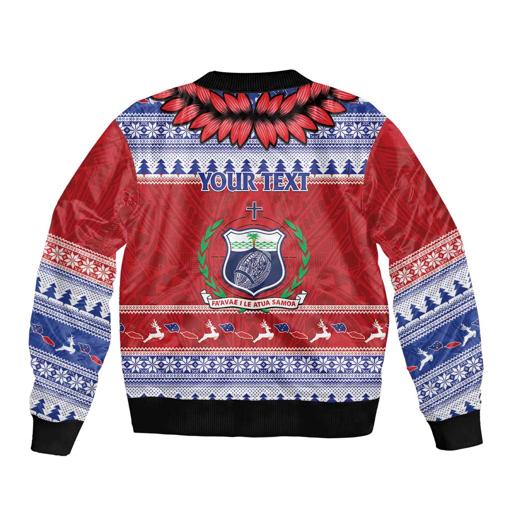Personalised Toa Samoa Rugby Christmas Sleeve Zip Bomber Jacket Ula Fala Samoan Pattern Red LT14 - Polynesian Pride