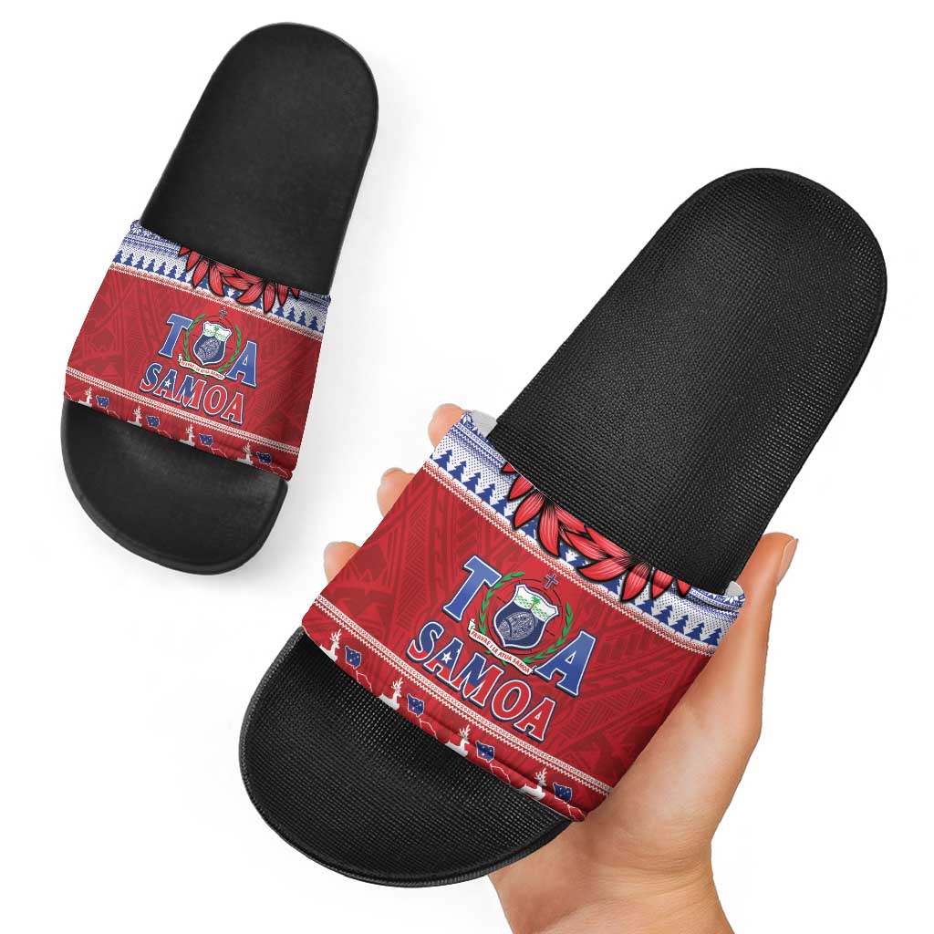 Toa Samoa Rugby Christmas Slide Sandals Ula Fala Samoan Pattern Red - Polynesian Pride