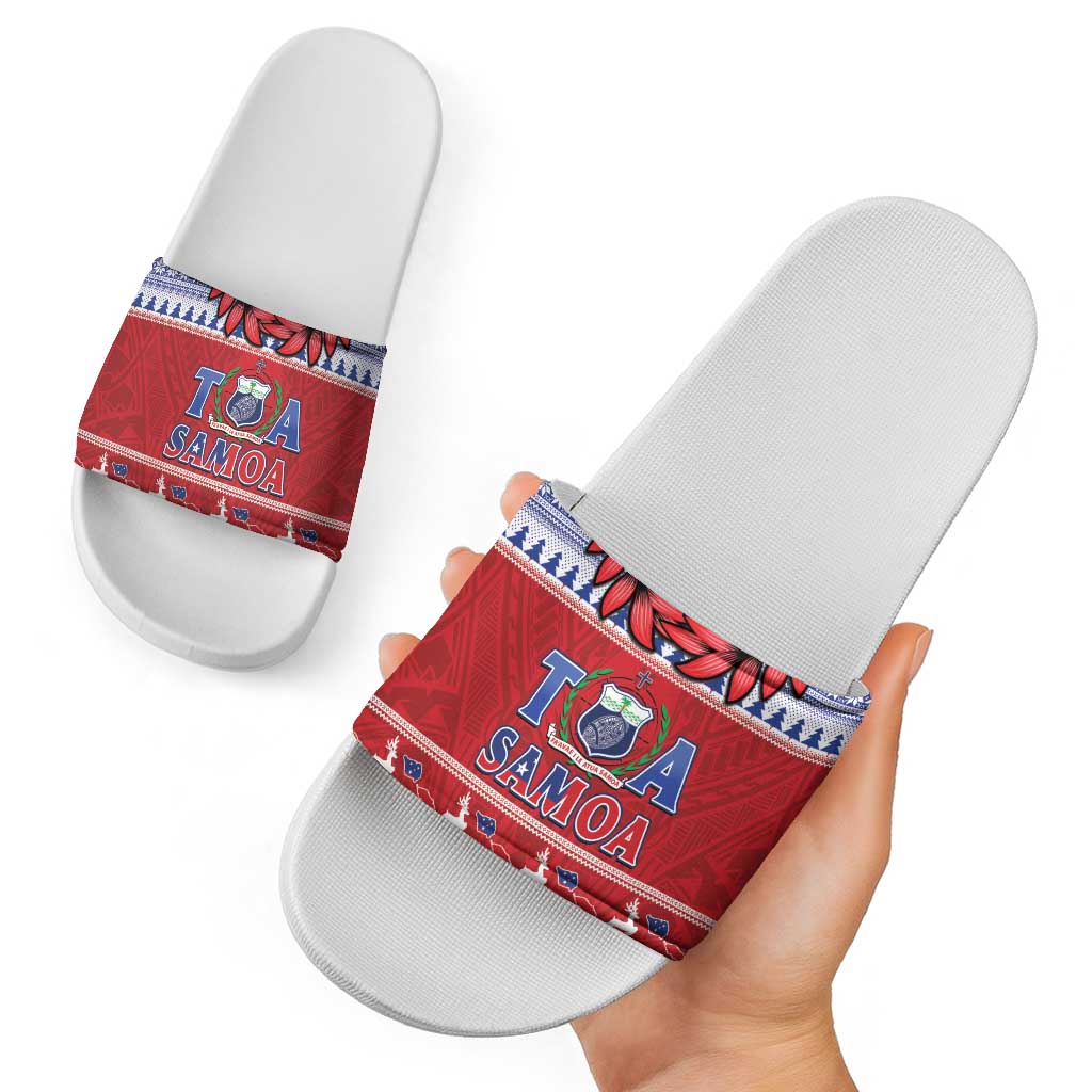 Toa Samoa Rugby Christmas Slide Sandals Ula Fala Samoan Pattern Red - Polynesian Pride
