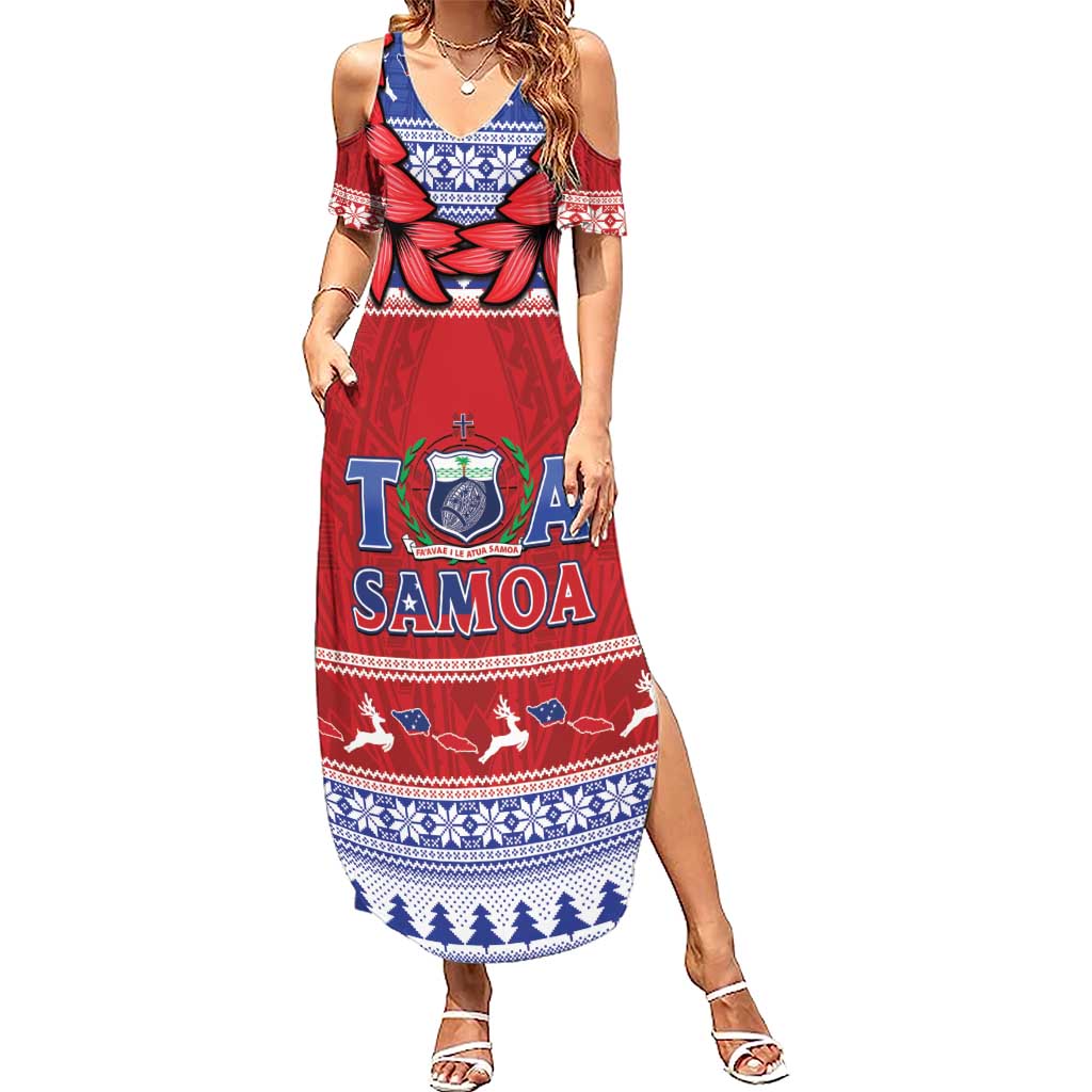 Personalised Toa Samoa Rugby Christmas Summer Maxi Dress Ula Fala Samoan Pattern Red - Polynesian Pride