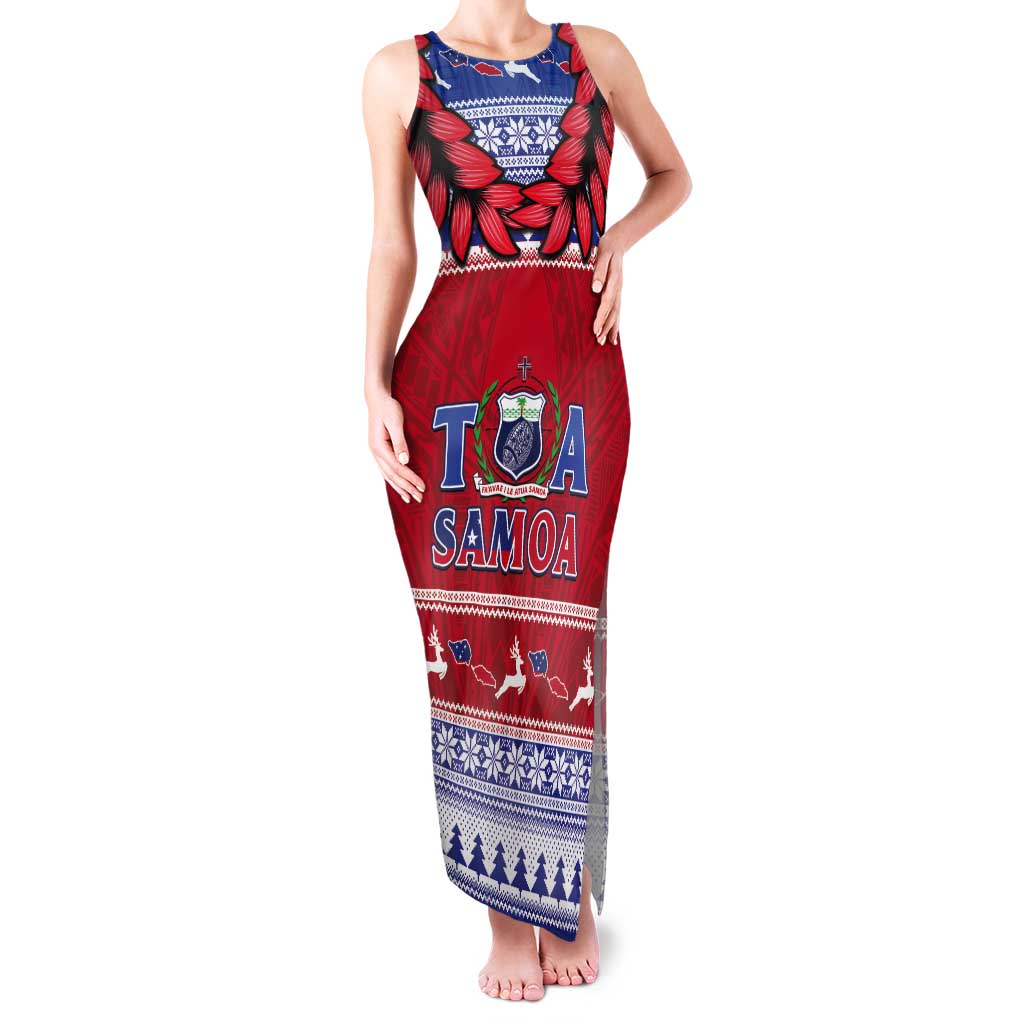 Personalised Toa Samoa Rugby Christmas Tank Maxi Dress Ula Fala Samoan Pattern Red LT14 Women Red - Polynesian Pride