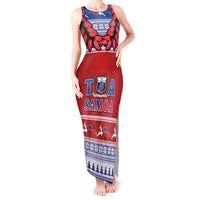 Personalised Toa Samoa Rugby Christmas Tank Maxi Dress Ula Fala Samoan Pattern Red LT14 Women Red - Polynesian Pride