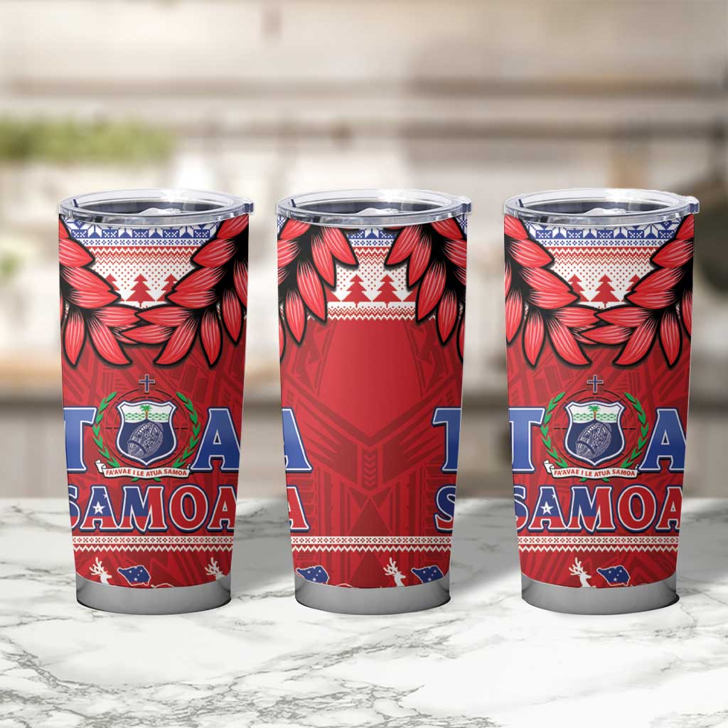 Toa Samoa Rugby Christmas Tumbler Cup Ula Fala Samoan Pattern Red - Polynesian Pride