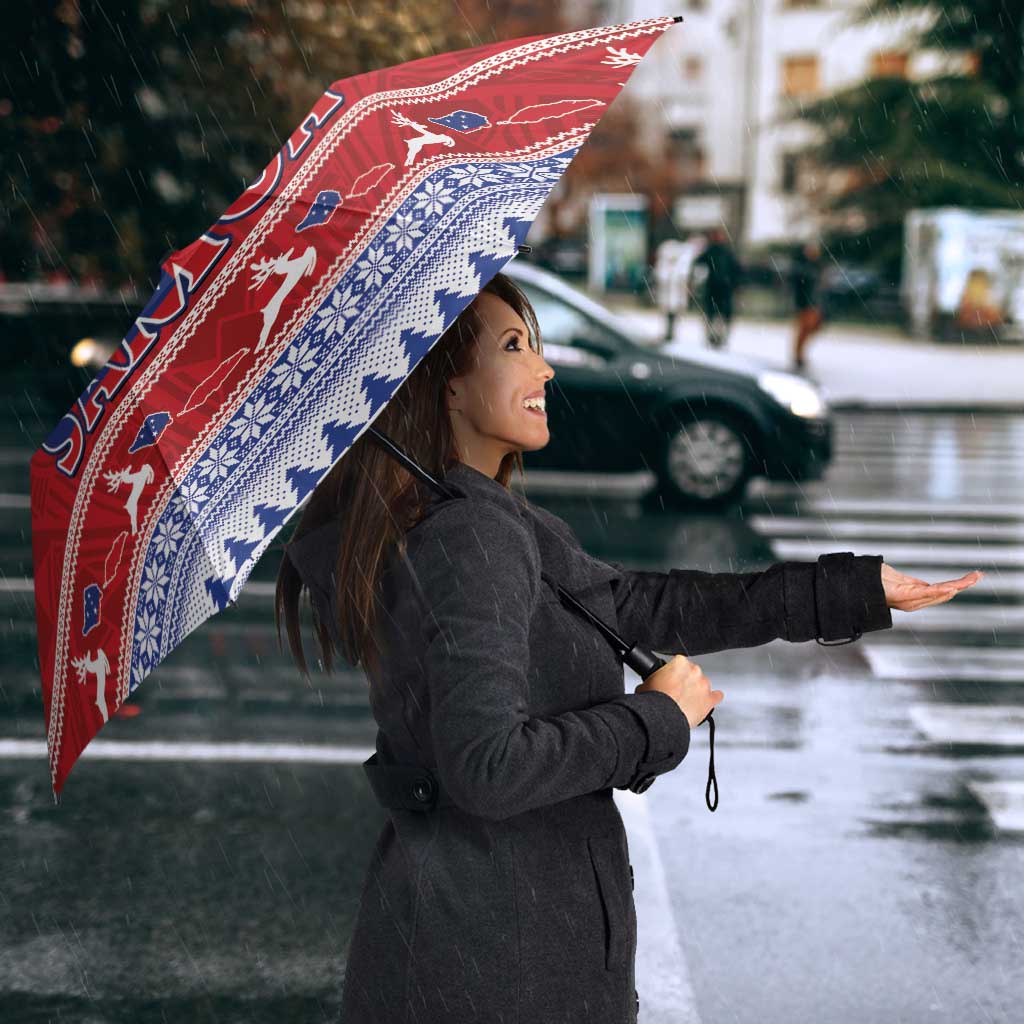 Toa Samoa Rugby Christmas Umbrella Ula Fala Samoan Pattern Red - Polynesian Pride