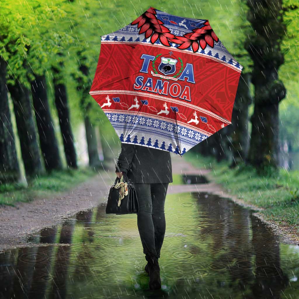 Toa Samoa Rugby Christmas Umbrella Ula Fala Samoan Pattern Red - Polynesian Pride