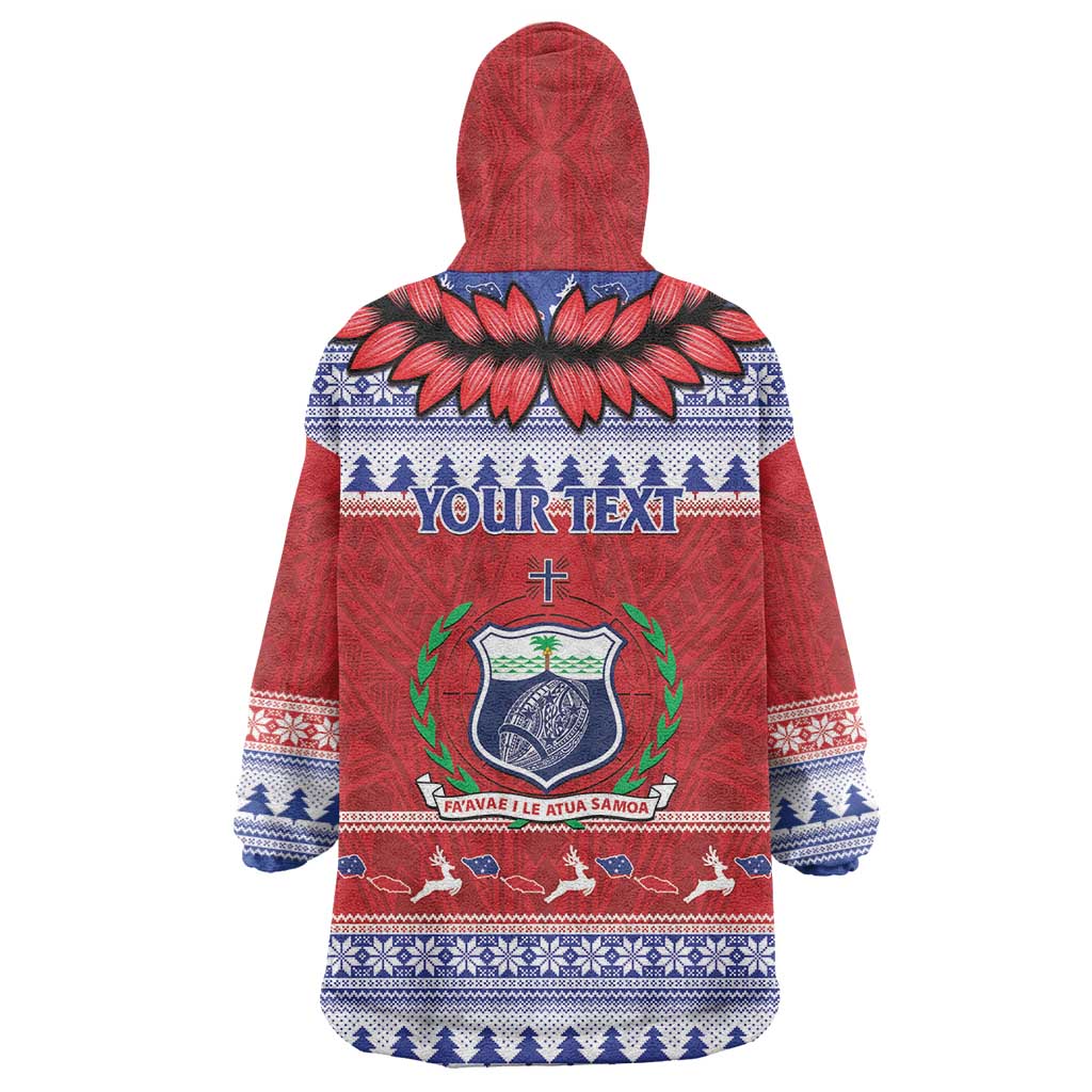 Personalised Toa Samoa Rugby Christmas Wearable Blanket Hoodie Ula Fala Samoan Pattern Red - Polynesian Pride