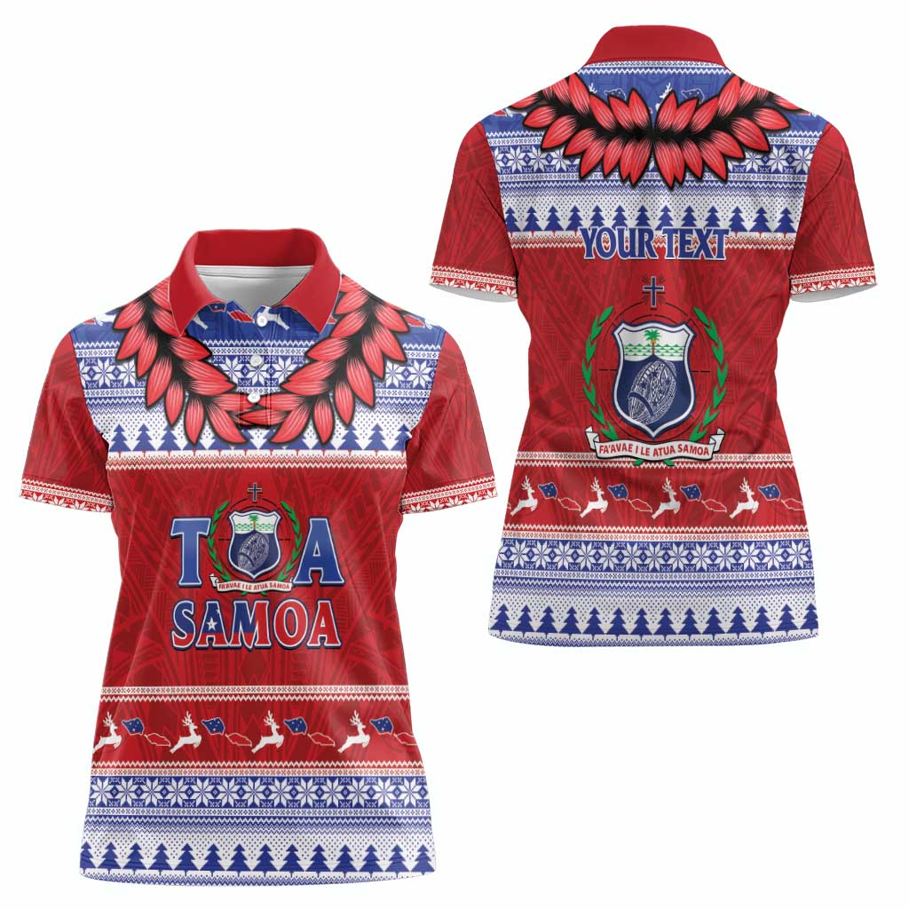 Personalised Toa Samoa Rugby Christmas Women Polo Shirt Ula Fala Samoan Pattern Red - Polynesian Pride