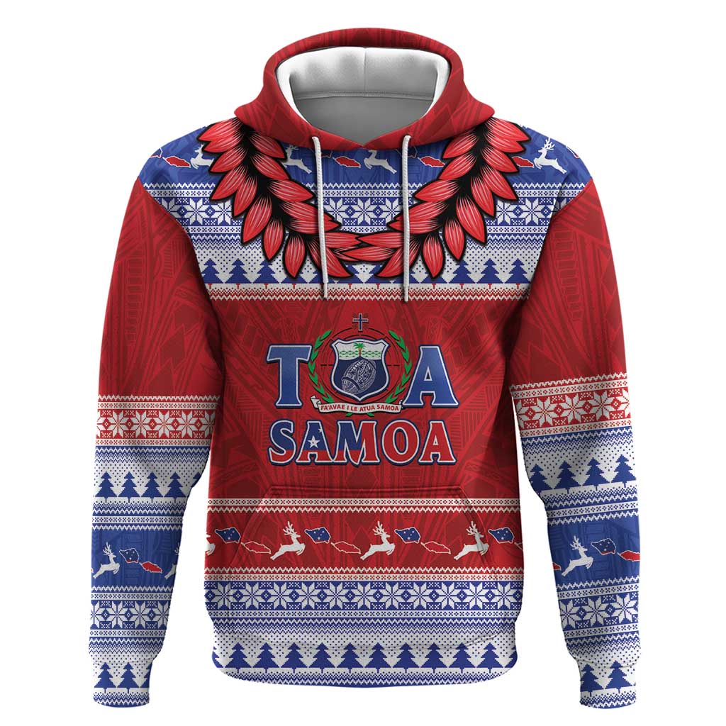 Personalised Toa Samoa Rugby Christmas Zip Hoodie Ula Fala Samoan Pattern Red - Polynesian Pride