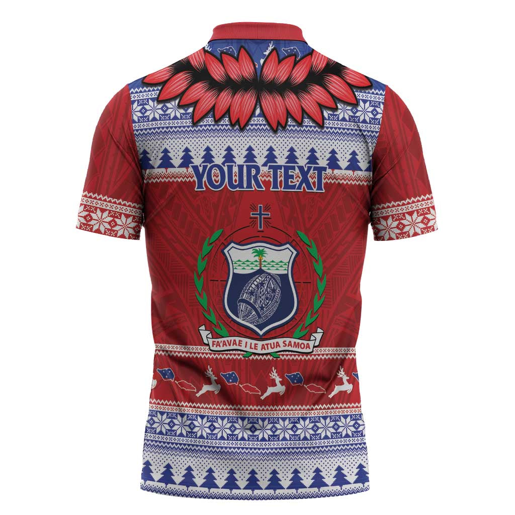 Personalised Toa Samoa Rugby Christmas Zipper Polo Shirt Ula Fala Samoan Pattern Red - Polynesian Pride