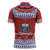 Personalised Toa Samoa Rugby Christmas Zipper Polo Shirt Ula Fala Samoan Pattern Red - Polynesian Pride