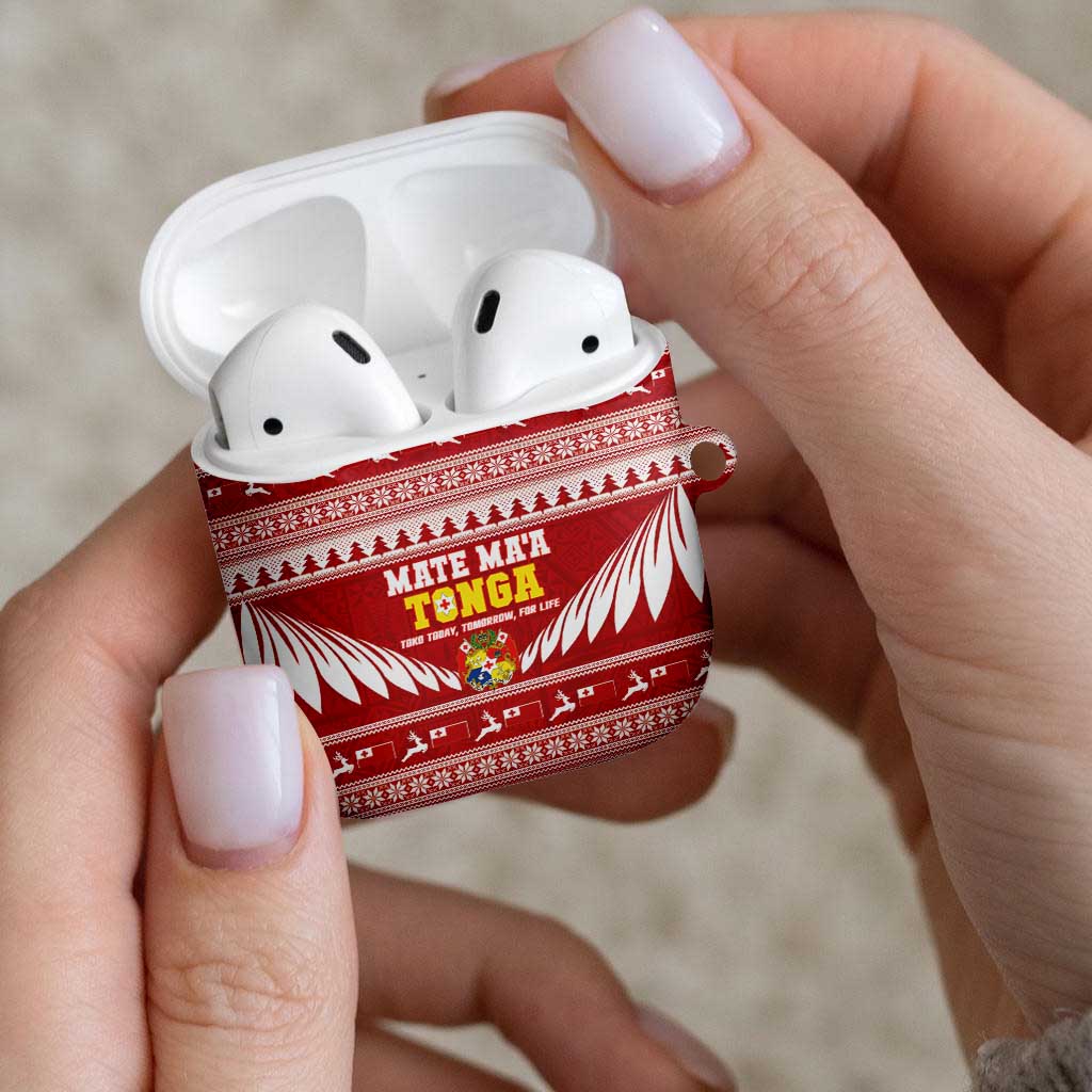 Tonga Rugby Christmas AirPods Case Mate Maa Tonga Ngatu Pattern - Polynesian Pride
