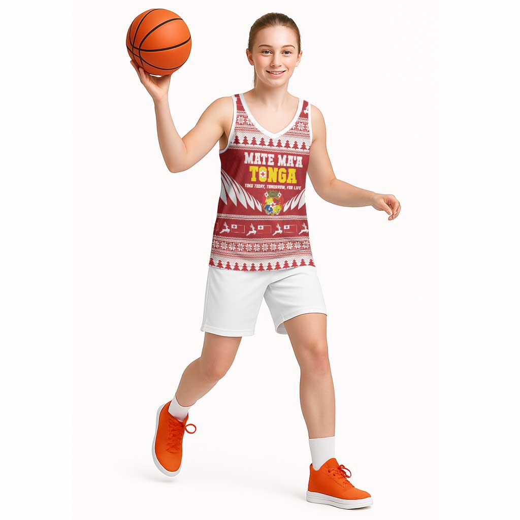 Personalised Tonga Rugby Christmas Basketball Jersey Mate Maa Tonga Ngatu Pattern - Polynesian Pride