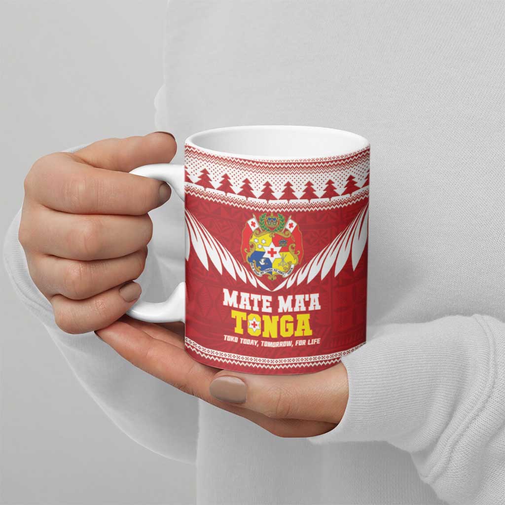 Personalised Tonga Rugby Christmas Ceramic Mug Mate Maa Tonga Ngatu Pattern - Polynesian Pride