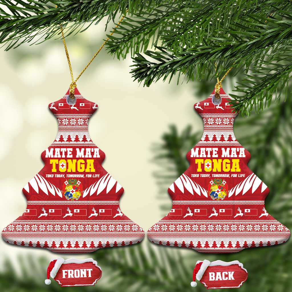 Tonga Rugby Christmas Ceramic Ornament Mate Maa Tonga Ngatu Pattern - Polynesian Pride