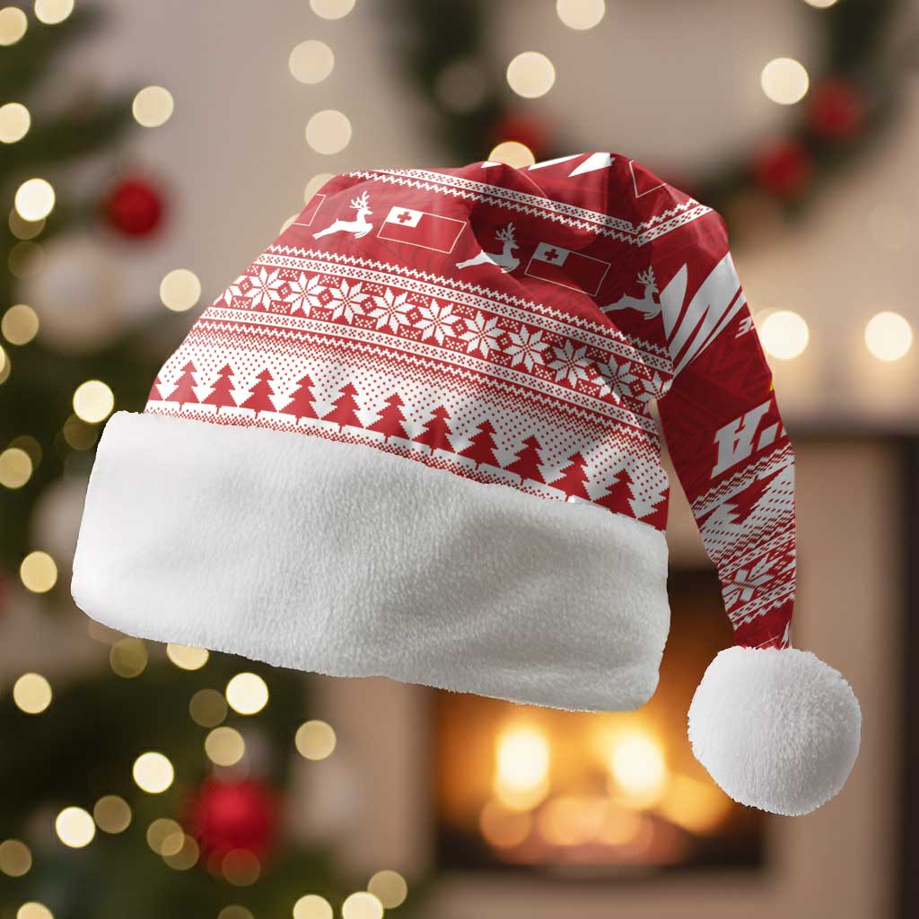 Tonga Rugby Christmas Santa Hat Mate Maa Tonga Ngatu Pattern - Polynesian Pride
