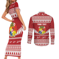 Personalised Tonga Rugby Christmas Couples Matching Short Sleeve Bodycon Dress and Long Sleeve Button Shirt Mate Maa Tonga Ngatu Pattern - Polynesian Pride